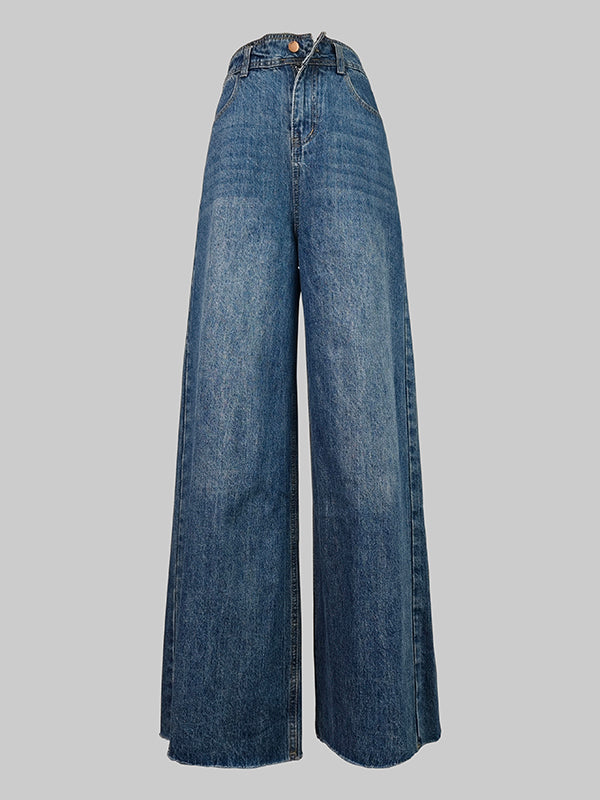 High Waisted Straight Leg Gradient Split-Joint Jean Pants Bottoms