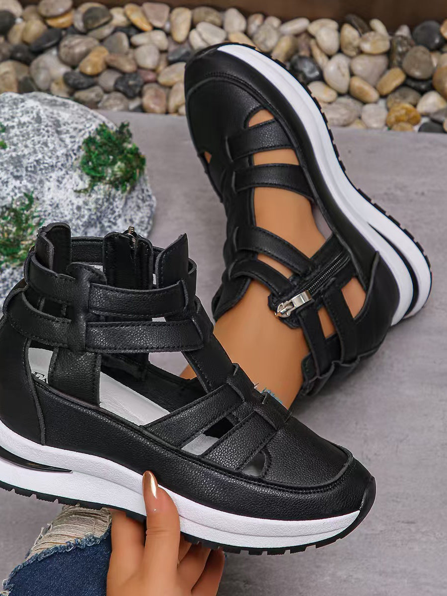 Zipper Solid Color Round-Toe Sandals