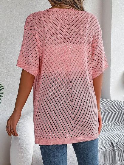 Half Sleeves Loose Hollow Solid Color Cardigan Tops