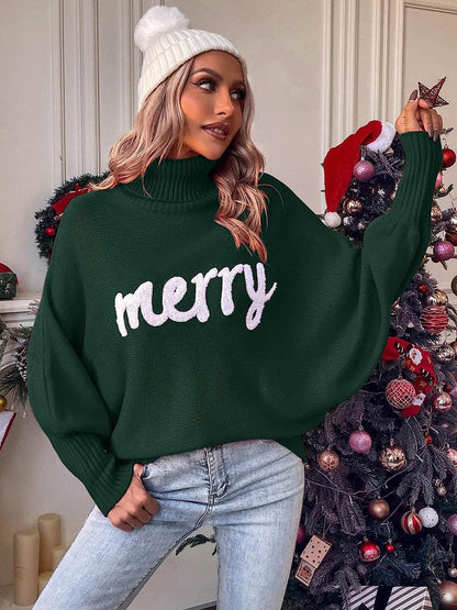 Long Sleeves Loose Contrast Color Printed Split-Joint High Neck Sweater Tops