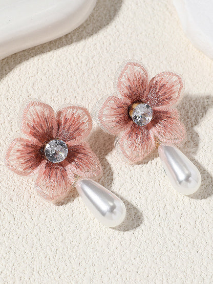 Flower Shape Rhine Stones Earrings Accessories