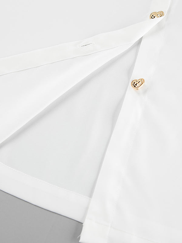 A-Line Flared Sleeves Buttoned Elasticity Pleated Solid Color Tied Zipper Stand Collar Mini Dresses