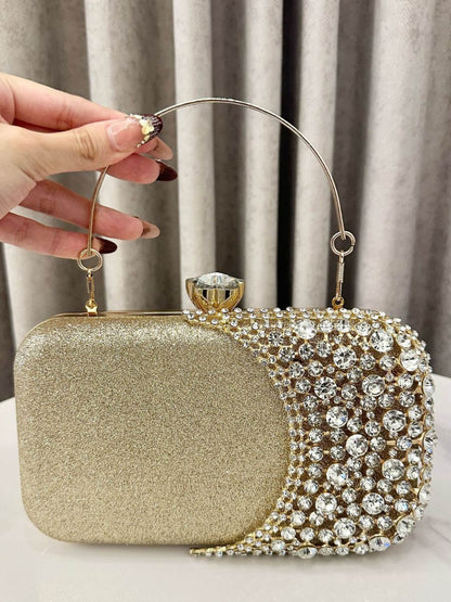 Irregularity Chains Geometric Lock Rhine Stones Shiny Crossbody Bags Evening Bags & Clutches