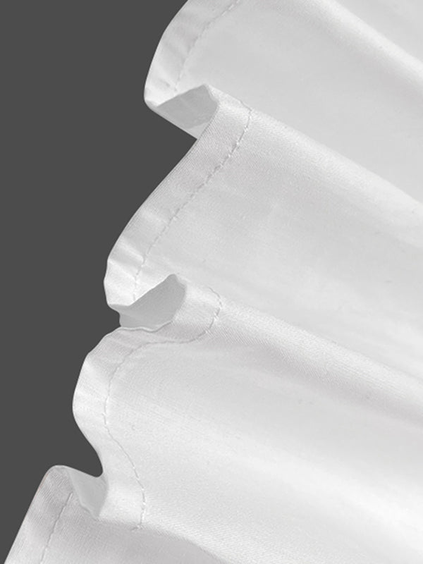 Flared Sleeves Long Sleeves Buttoned Falbala Solid Color Stand Collar Blouses&Shirts Tops