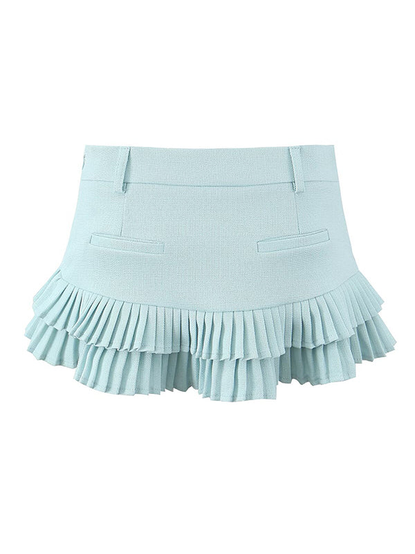 Loose No Belt Pleated Solid Color Skirts Bottoms
