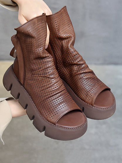 High-Top Open Toe Mesh Zipper Platform Shoes Sandals