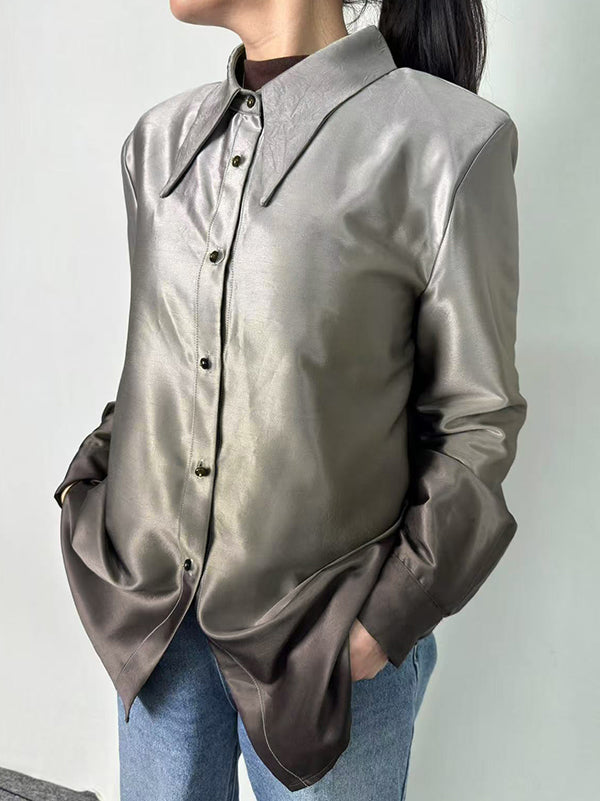 Long Sleeves Buttoned Gradient Lapel Blouses&Shirts Tops