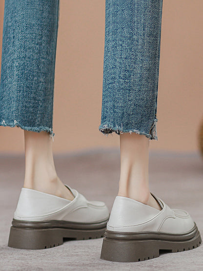 Round-Toe Split-Joint Loafers Platform Shoes
