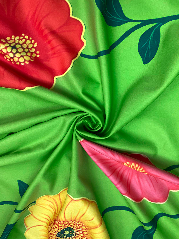 A-Line Loose Flower Print V-Neck Midi Dresses