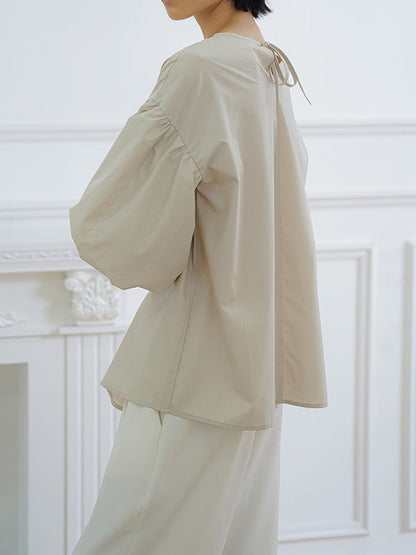Half Sleeves Loose Solid Color V-Neck Blouses&Shirts Tops