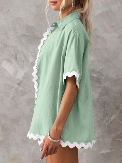 Loose Contrast Color Shirts Tops & Shorts Two Pieces Set