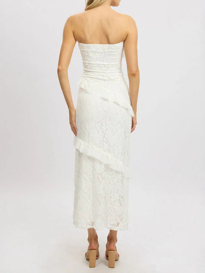 A-Line Bodycon Ruffled Solid Color Split-Joint Tube Midi Dresses