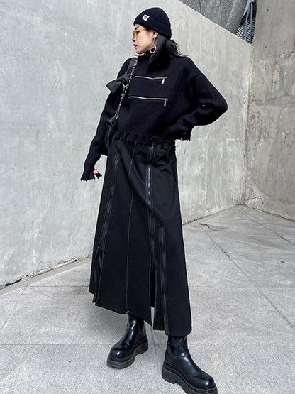 A-Line Irregularity Solid Color Split-Joint Split-Side Zipper Skirts Bottoms