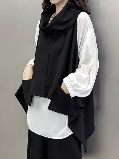 Irregularity Loose Pockets Solid Color Heaps Collar T-Shirts Vest Top