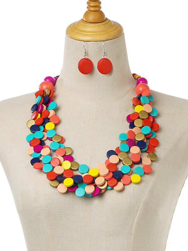 Rustic Charm Multi-Layer Wood Bead Necklace & Earring Set