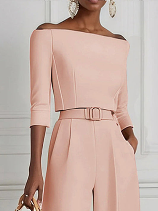 Half Sleeves Solid Color Split-Joint Off-The-Shoulder T-Shirts Tops