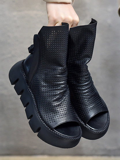 High-Top Open Toe Mesh Zipper Platform Shoes Sandals