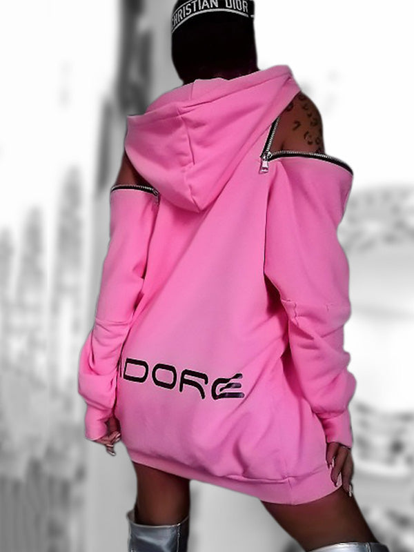 Stylish Off-The-Shoulder Letter Print Loose Hoodies&Sweatshirts Tops