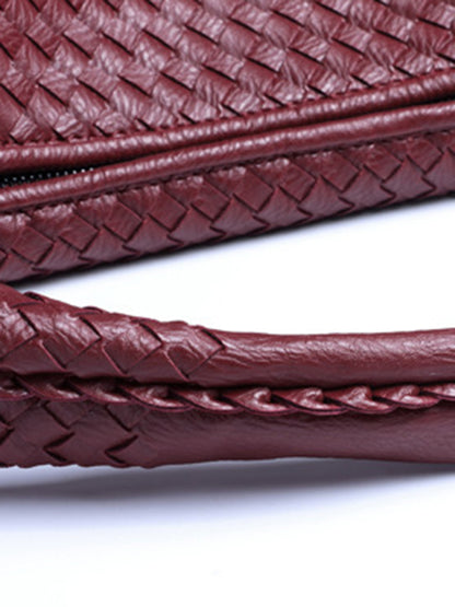 Geometric Solid Color Split-Joint Woven Zipper Bags Handbags
