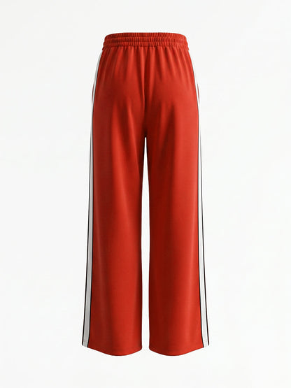 High Waisted Loose Contrast Color Pleated Pockets Split-Joint Striped Pants Trousers