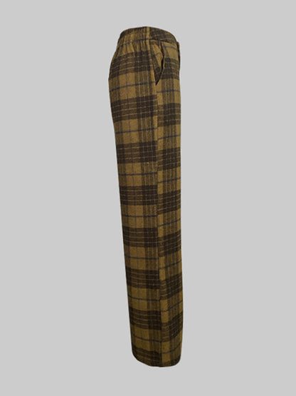 High Waisted Loose Plaid Split-Joint Pants Trousers