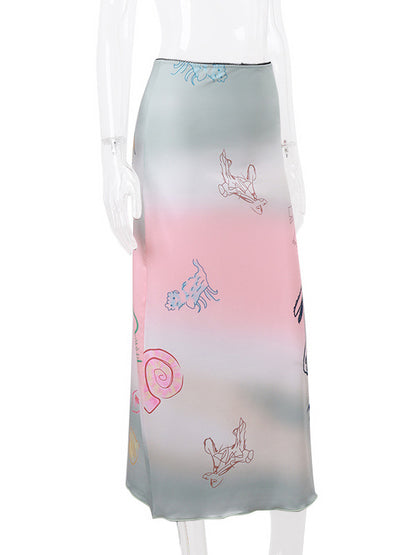 Bodycon Animal Printed Gradient Split-Joint Skirts Bottoms