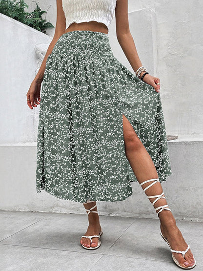 A-Line High Waisted Contrast Color Flower Print Skirts Bottoms