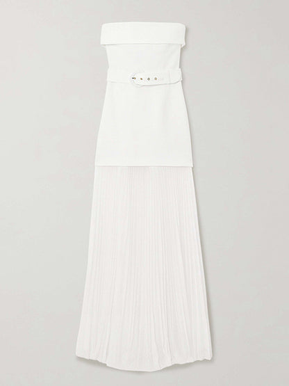 Sleeveless Wrap Belted Pleated See-Through Solid Color Split-Joint Zipper Tube Evening Dresses Maxi Dresses