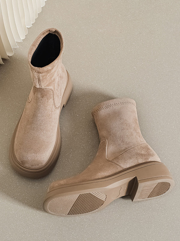 Round-Toe Split-Joint Velvet Boots