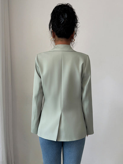 Long Sleeves Loose Buttoned Pockets Solid Color Notched Collar Blazer Outerwear