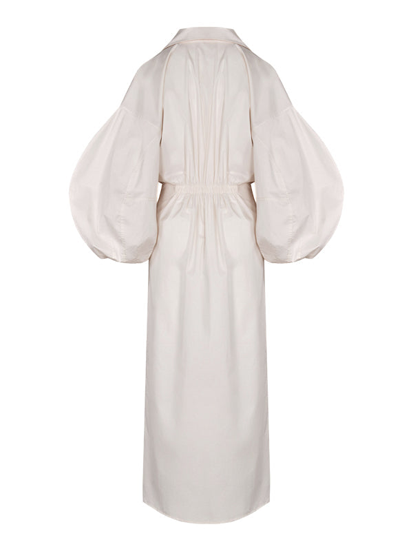 Long Sleeves Loose No Belt Solid Color V-Neck Maxi Dresses