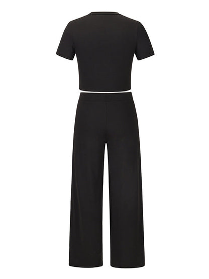Simple Solid Color T-Shirt & Pants Two Pieces Set