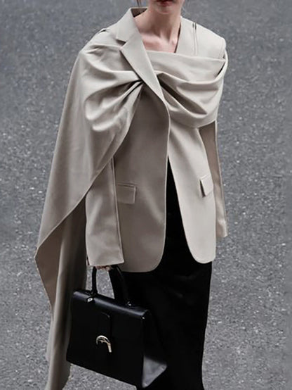 Long Sleeves Loose Pockets Solid Color Split-Joint Notched Collar Blazer Outerwear
