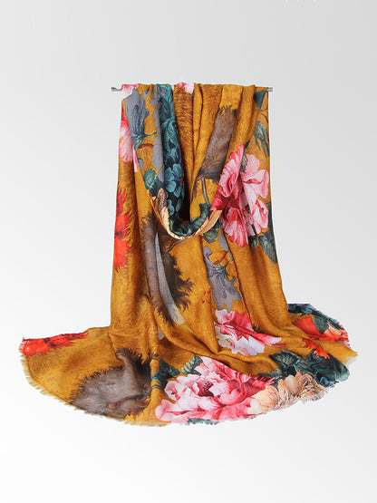 Floral Printed Fringed Shawl&Scarf