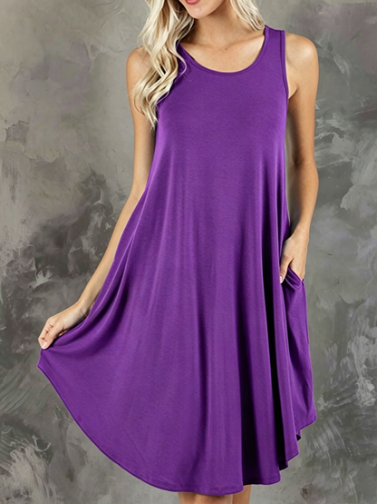Loose Pockets Sleeveless Solid Color Spaghetti-Neck Mini Dresses