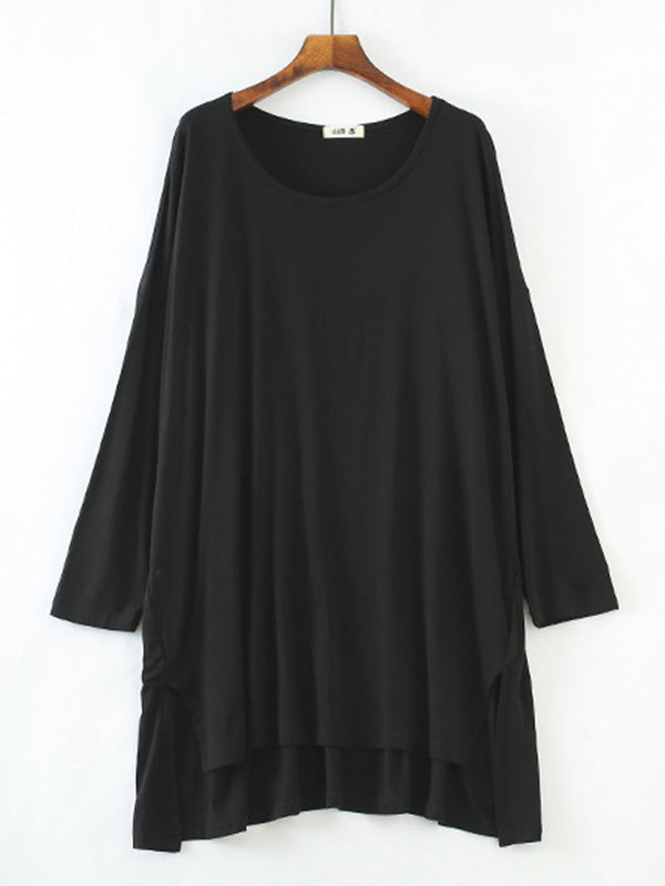 Solid Color Modal Plus Size High-Low Long Sleeve Pajamas Dress