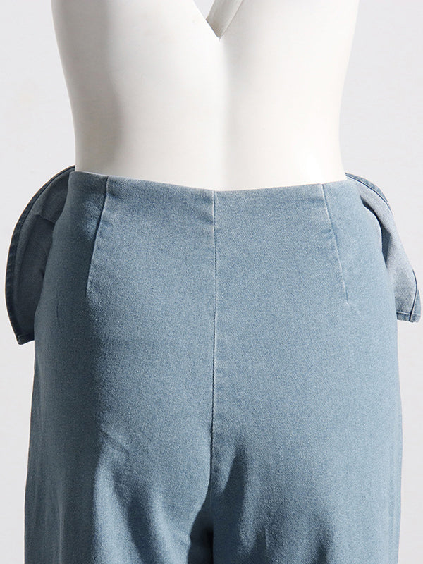 Straight Leg Three-Dimensional Flower Zipper Jean Pants Bottoms