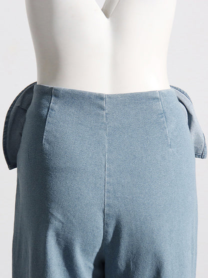 Straight Leg Three-Dimensional Flower Zipper Jean Pants Bottoms