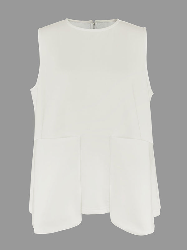 A-Line Loose Solid Color Split-Joint Round-Neck Vest Top