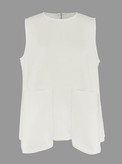 A-Line Loose Solid Color Split-Joint Round-Neck Vest Top