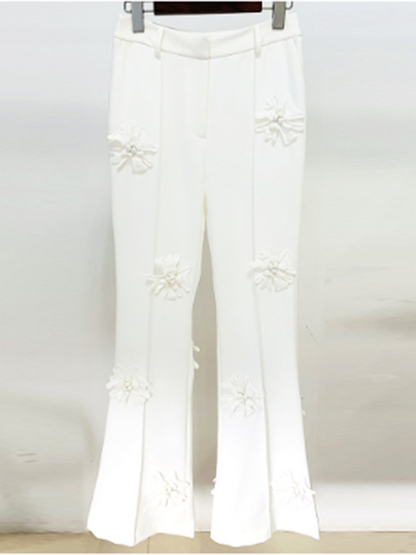 Long Sleeves Flower-Embellished Solid Color Lapel Blazer Outerwear