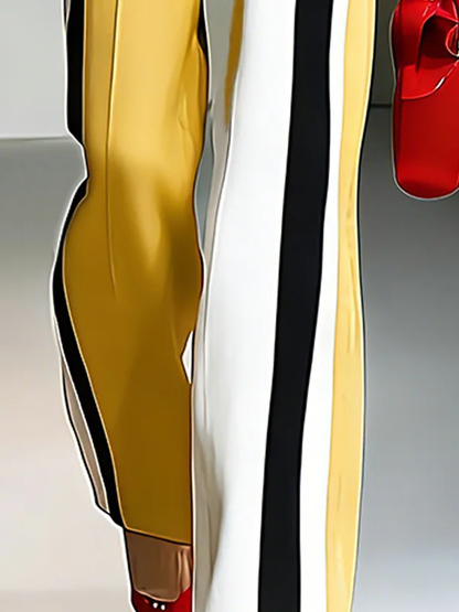 High Waisted Contrast Color Pockets Striped Pants Trousers