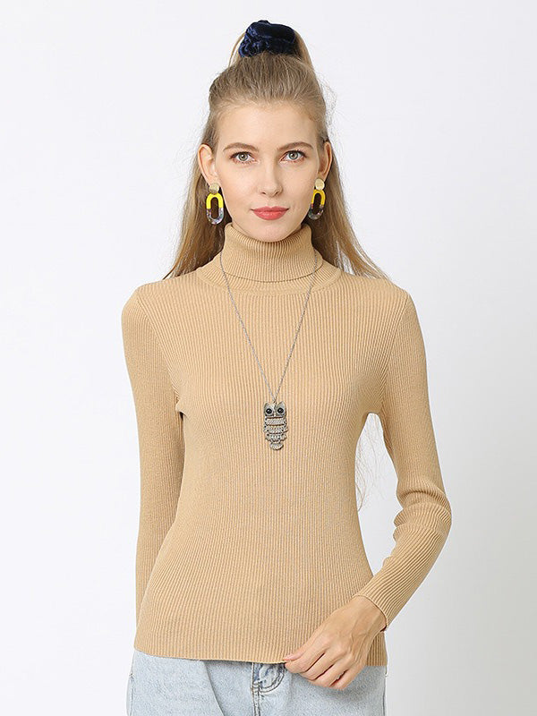 10 Colors Simple Knitting Solid Color High-Neck Pullover