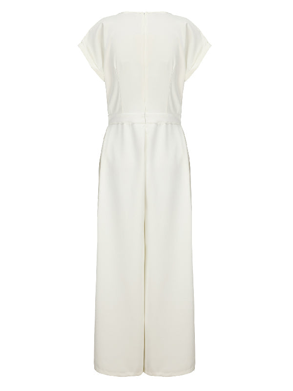 Cap Sleeve Wide Leg Solid Color Jumpsuits
