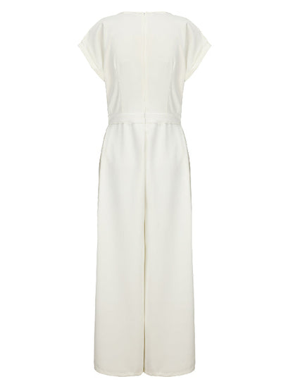 Cap Sleeve Wide Leg Solid Color Jumpsuits