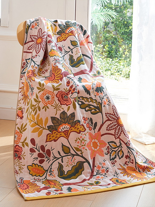 Botanical Motif Cotton Gauze Large Bath Towel