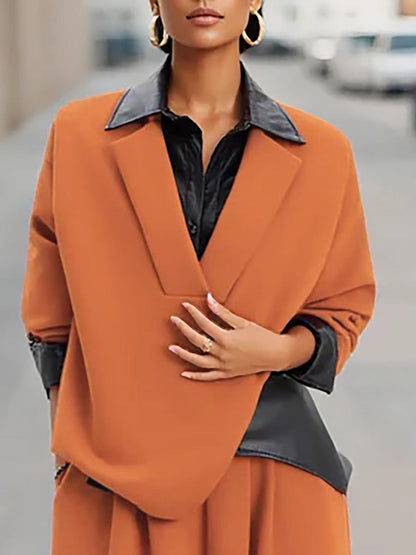 Long Sleeves Loose Contrast Color Split-Joint Lapel Sweatshirt Tops