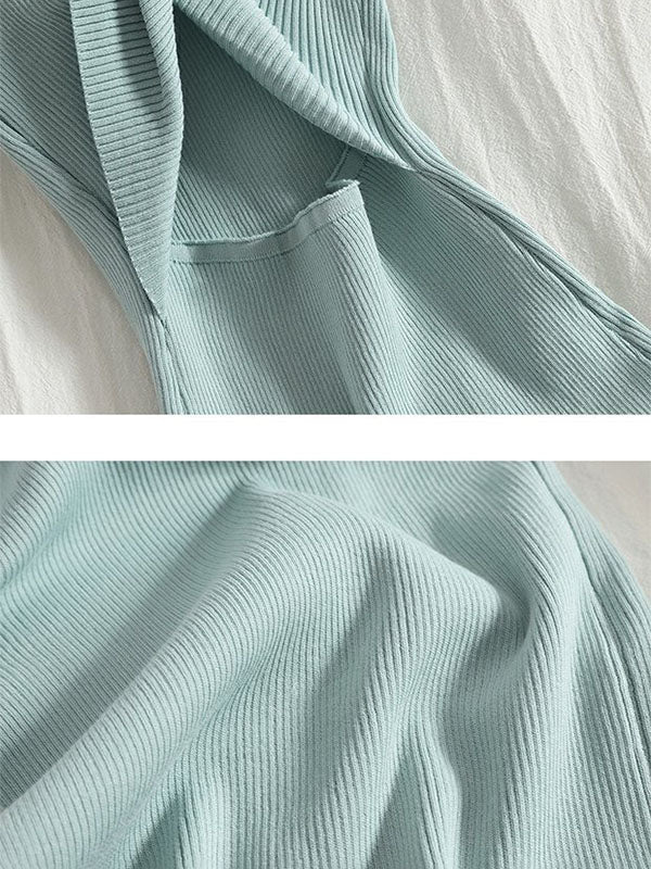 Bodycon Sleeveless Bowknot Hollow Solid Color Midi Dresses