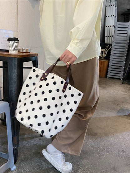 Vintage Canvas Polka-Dot Printed Makeup Tote Bag Bucket Bag