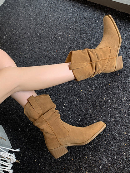 Pointed-Toe Split-Joint Boots Pumps